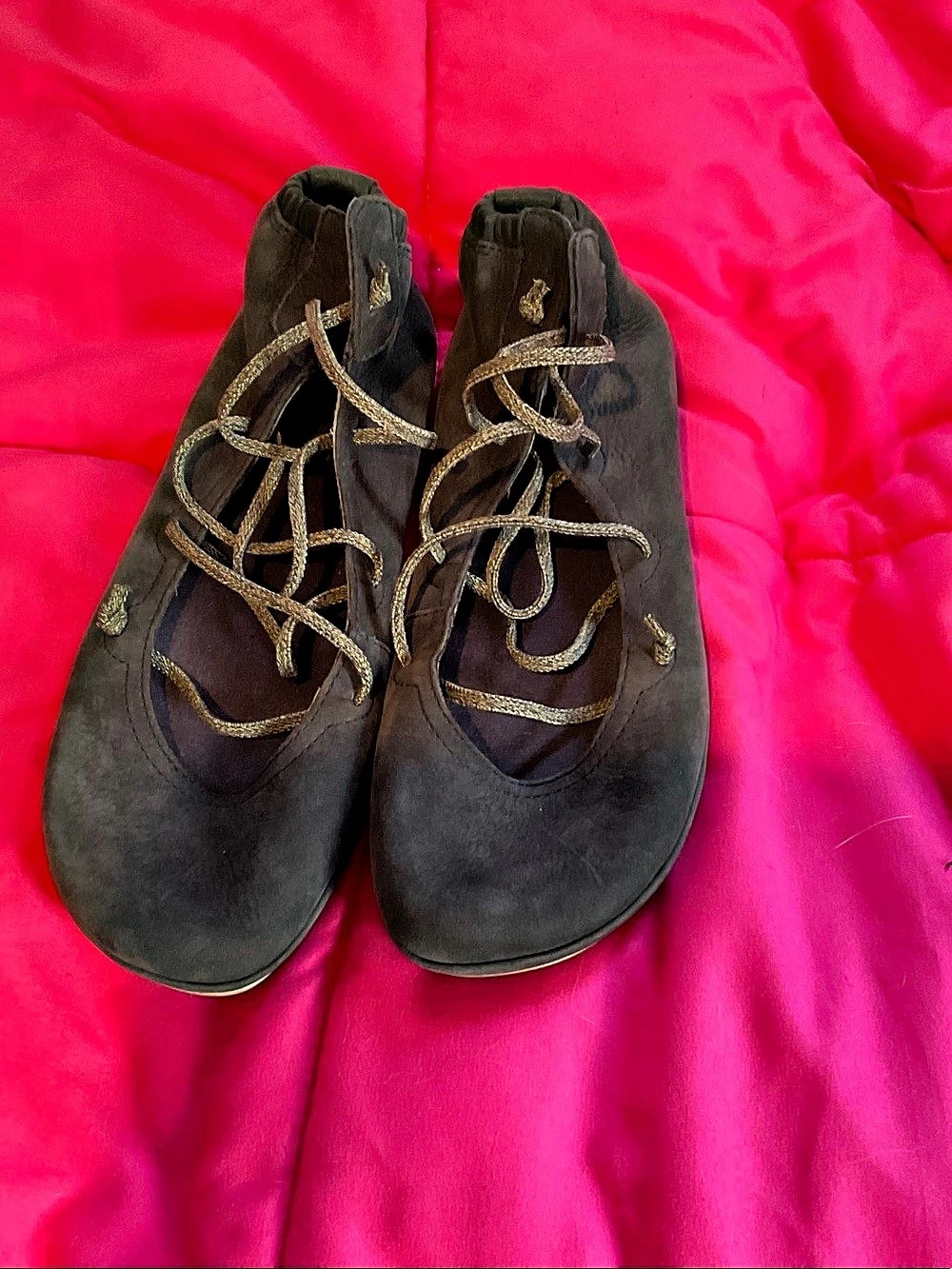 Camper Nina Elastic Lace-Up Flats in Black Nubuck Size 39 8.5